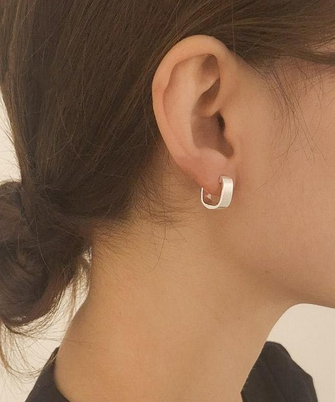 Rounded Square Matte Huggie Earrings