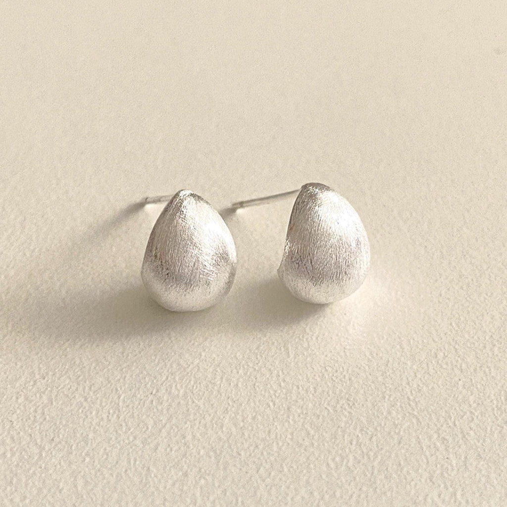 Matte Silver Dome Droplet Stud Earrings