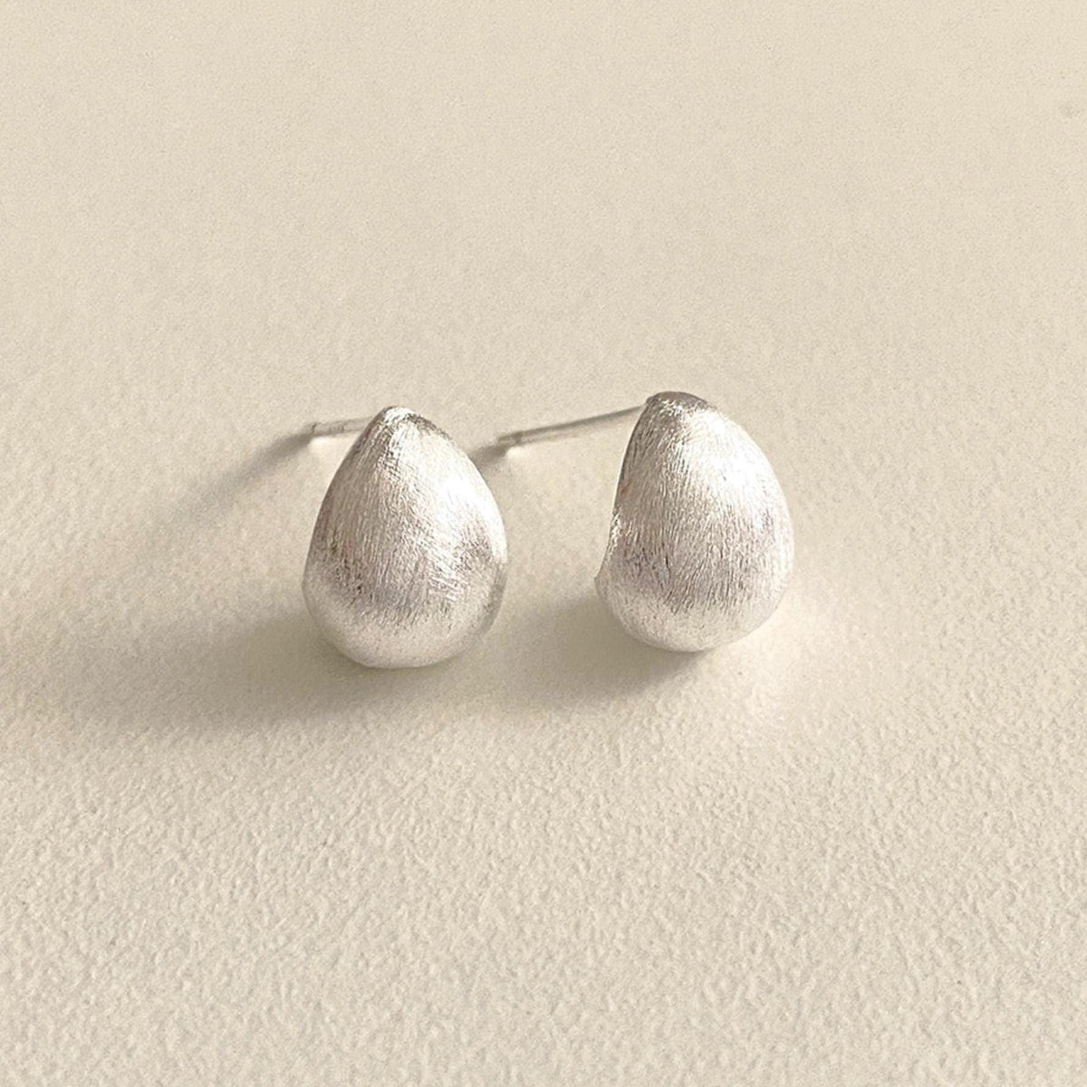 Matte Silver Dome Droplet Stud Earrings