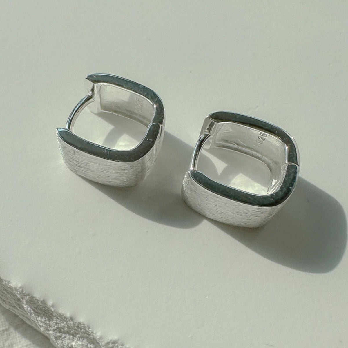 Rounded Square Matte Huggie Earrings