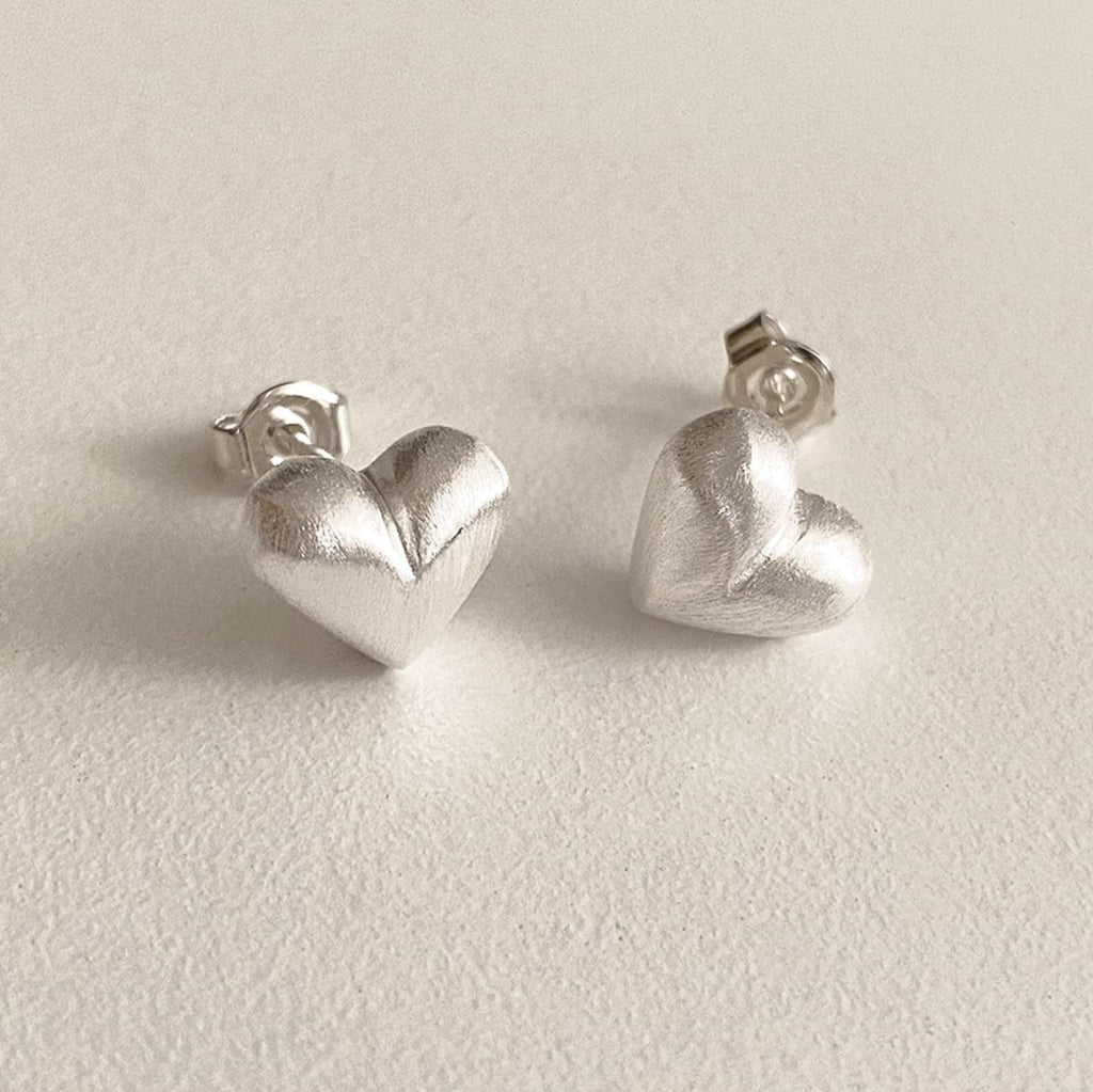 Matte Puffy Heart Stud Earrings