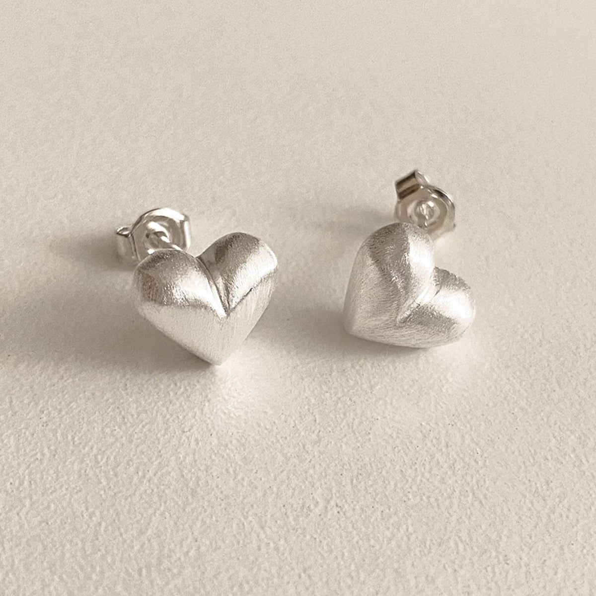 Matte Puffy Heart Stud Earrings