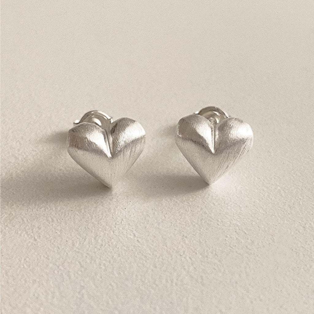 Matte Puffy Heart Stud Earrings