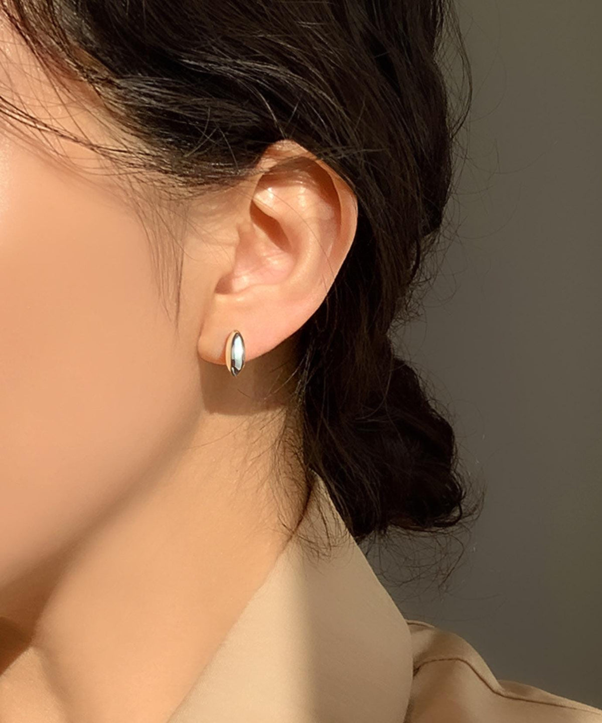 Mini Oval Dome Huggie Earrings