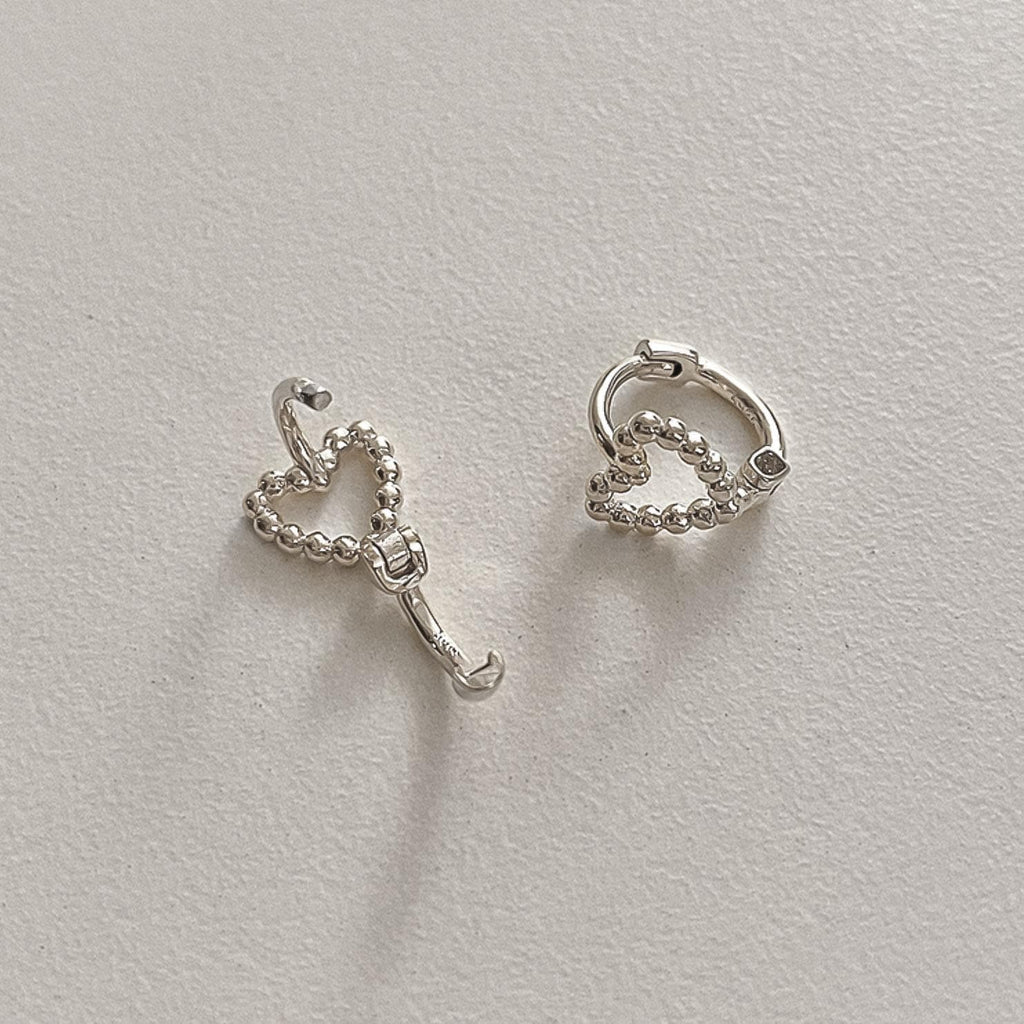Beaded Heart Huggie Earrings