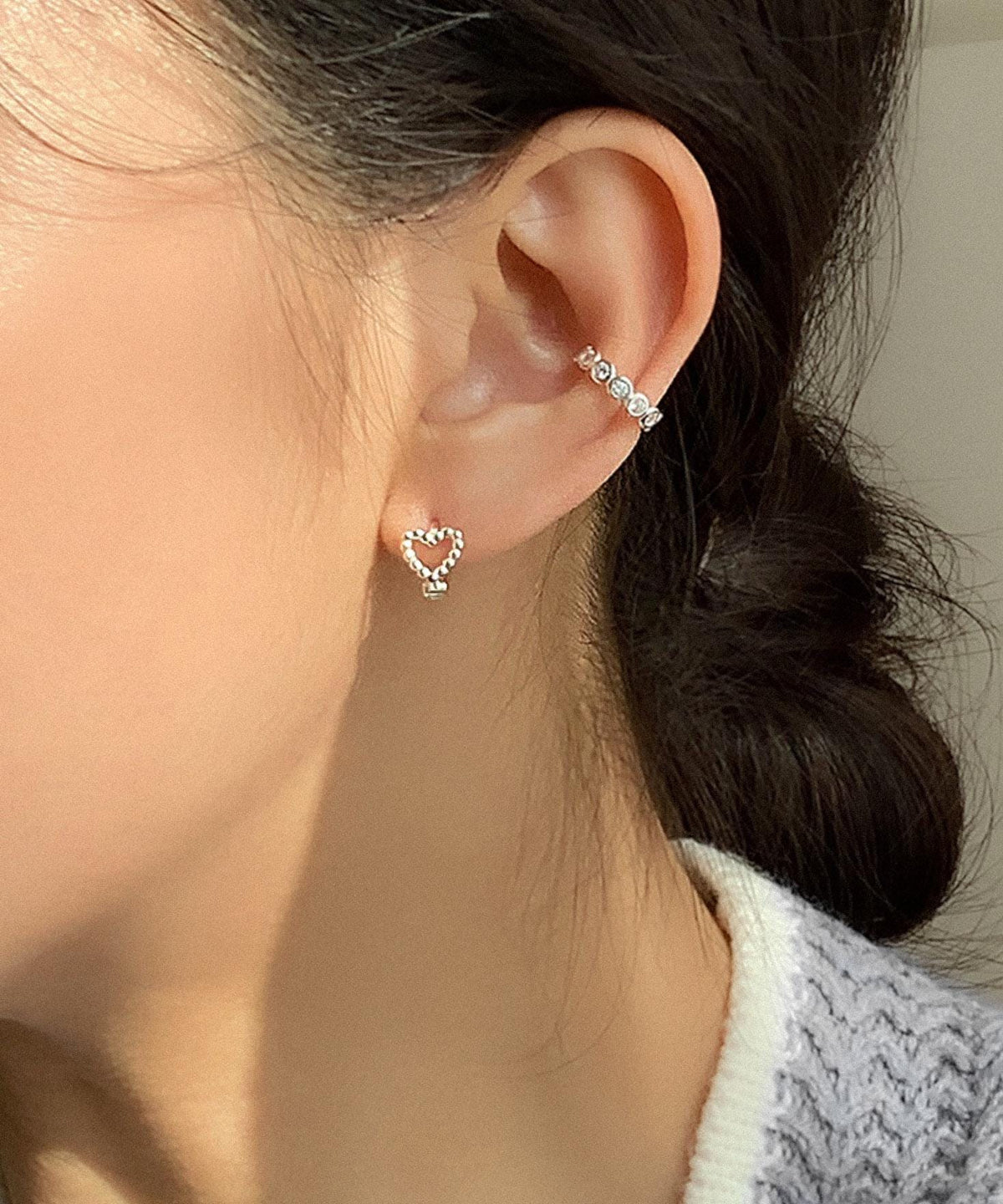 Beaded Heart Huggie Earrings
