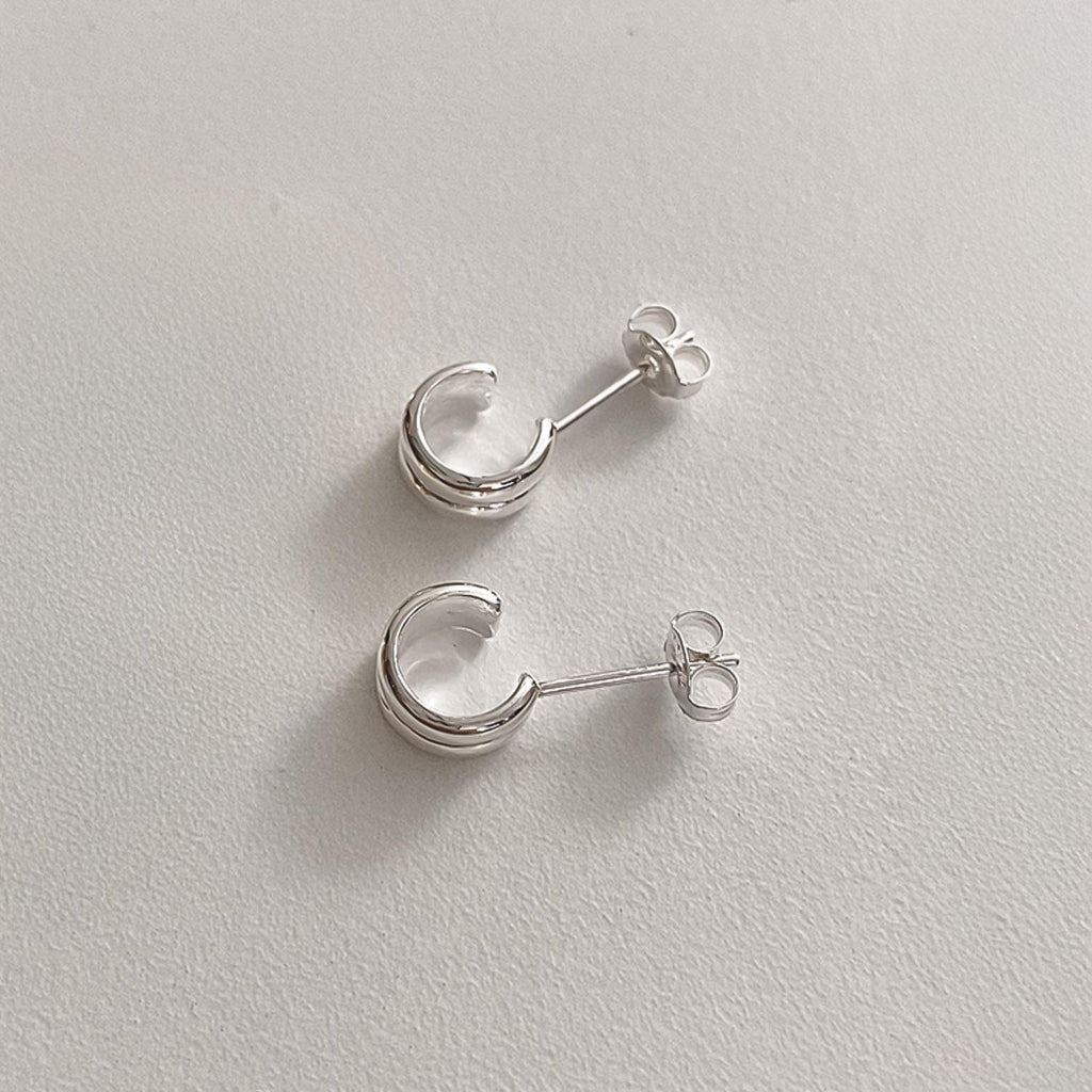 Double Line Hoop Stud Earrings