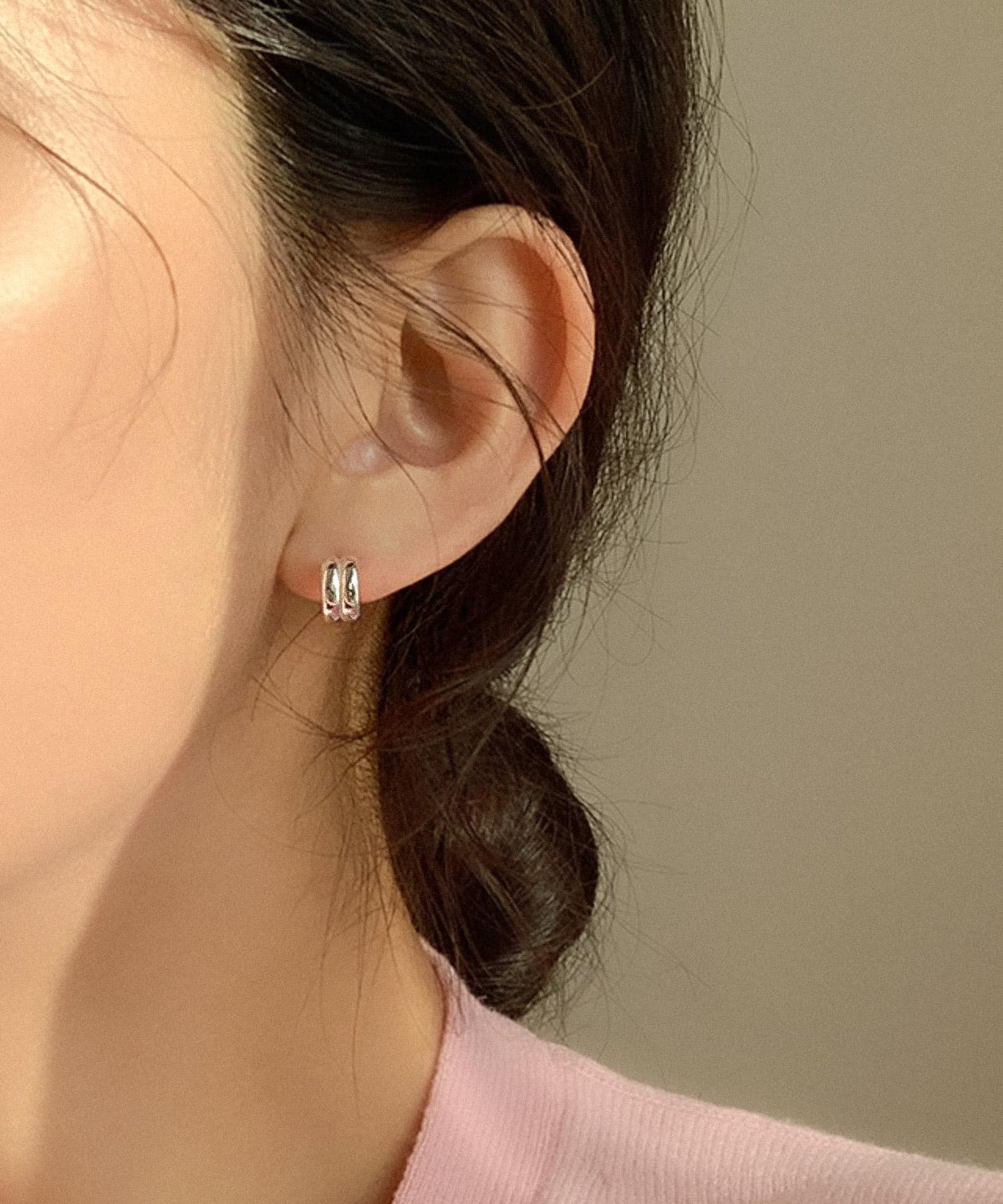 Double Line Hoop Stud Earrings