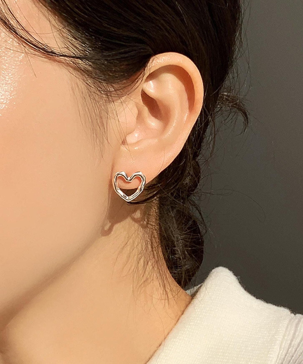 Organic Textured Heart Stud Earrings