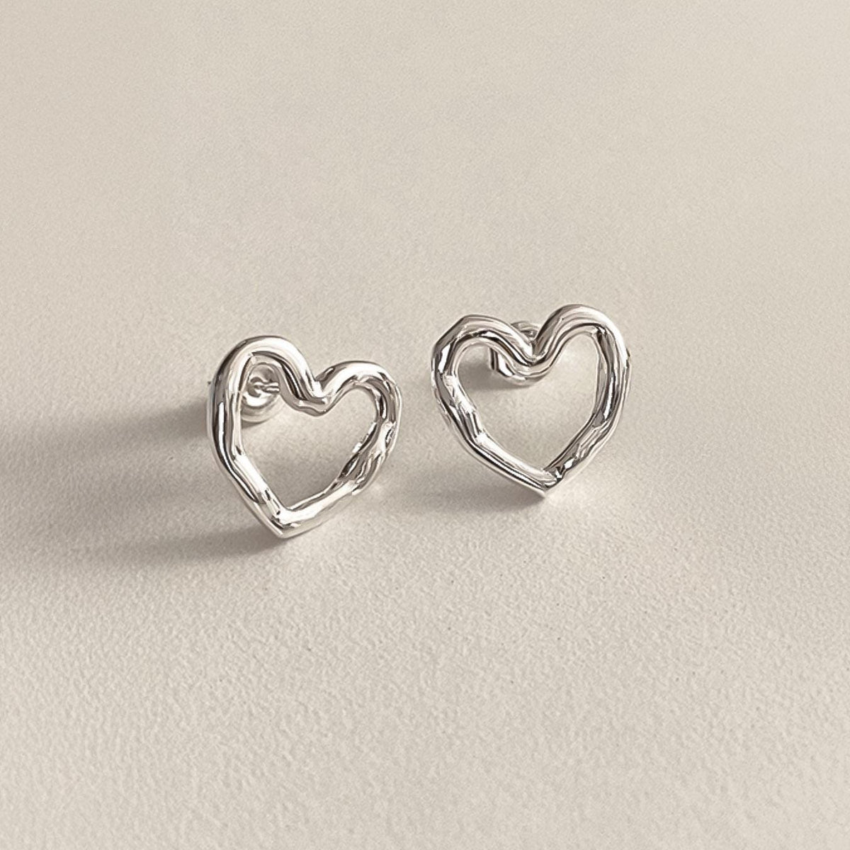 Organic Textured Heart Stud Earrings