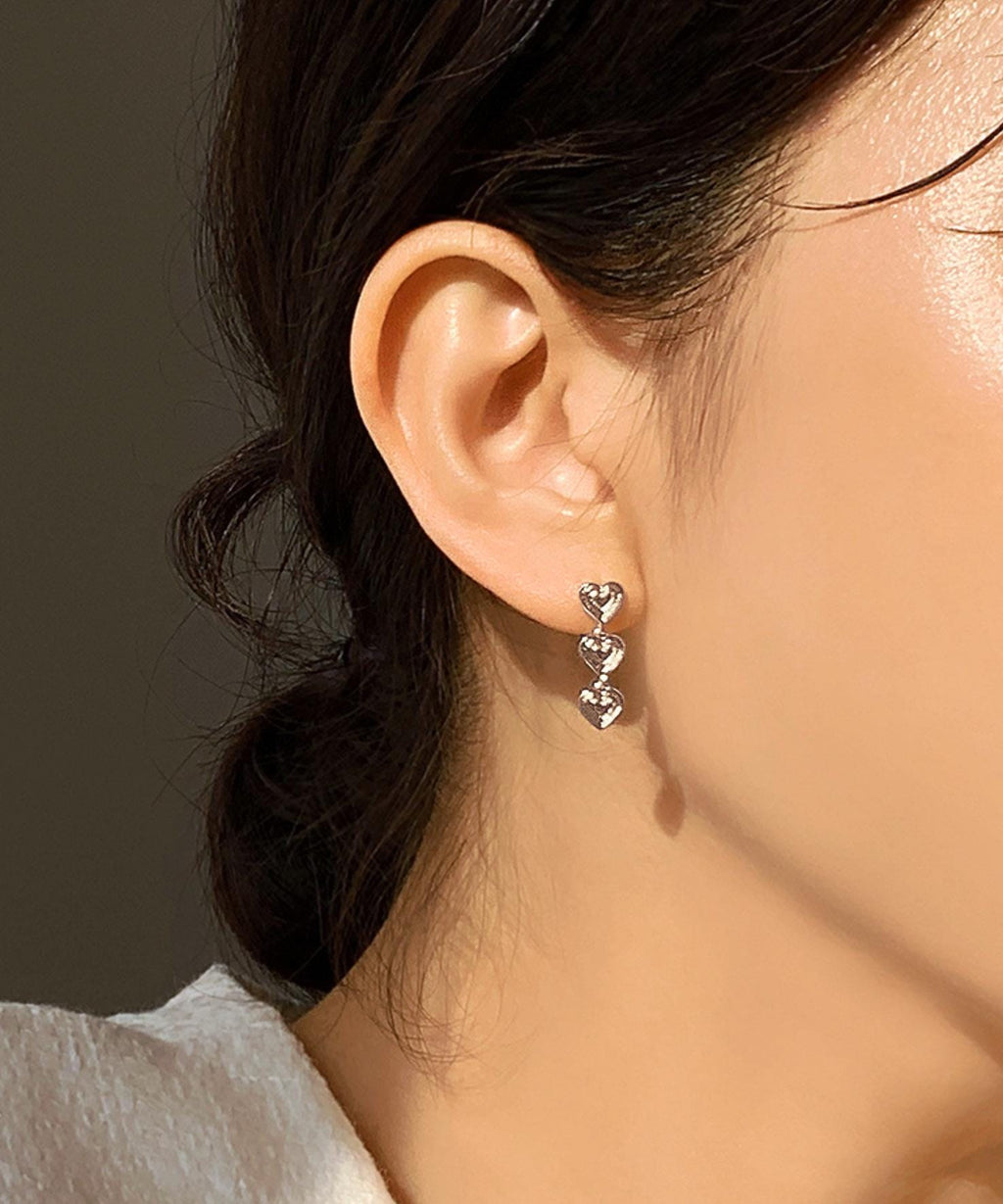 Triple Heart Drop Earrings