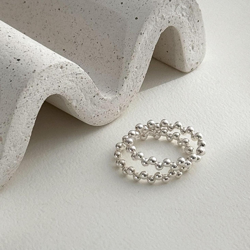 Zigzag Silver Ball Stacking Ring