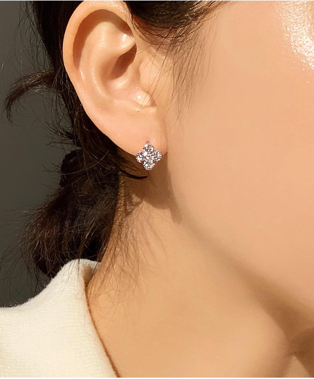 CZ Flower Huggie Earrings