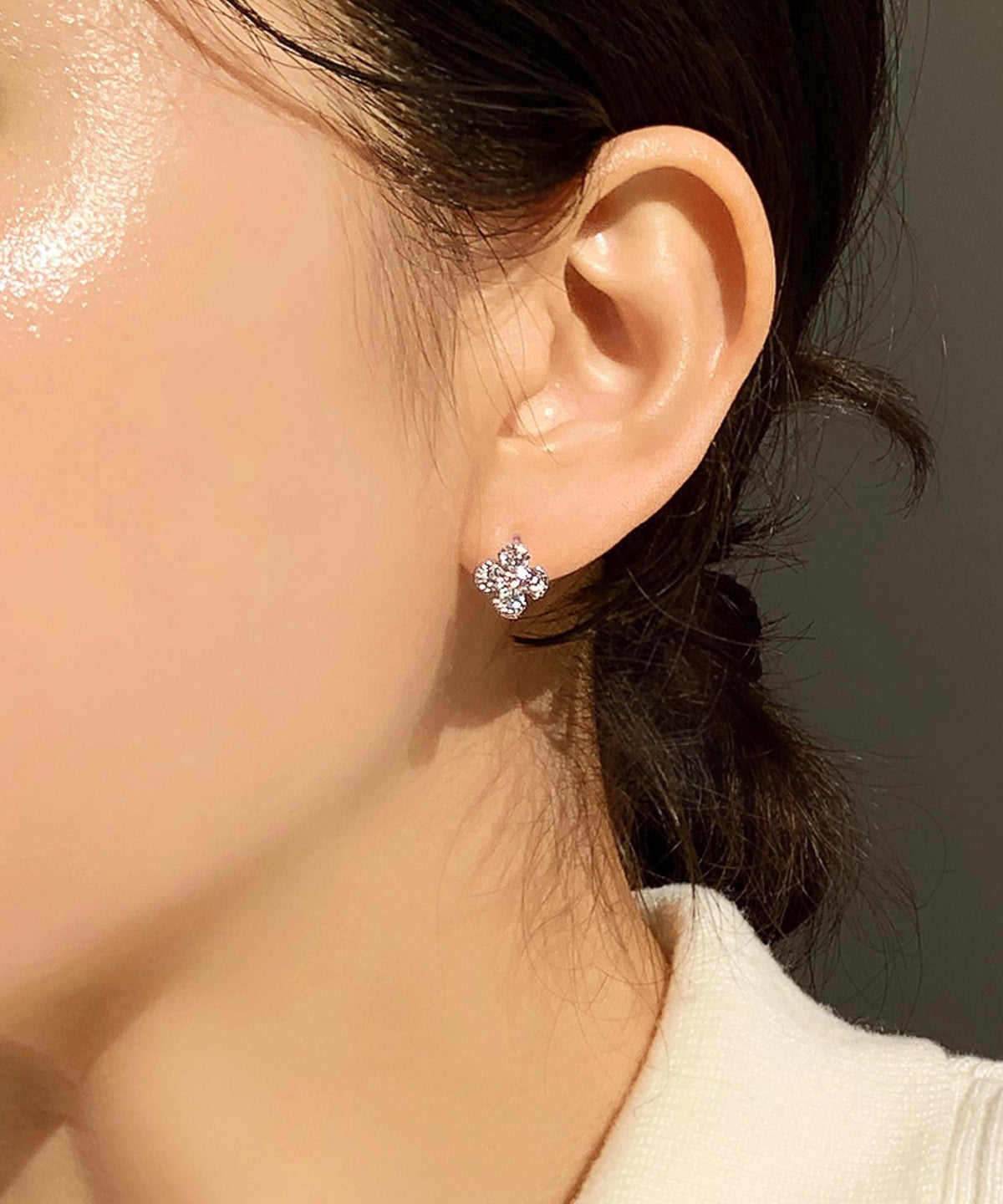CZ Flower Huggie Earrings