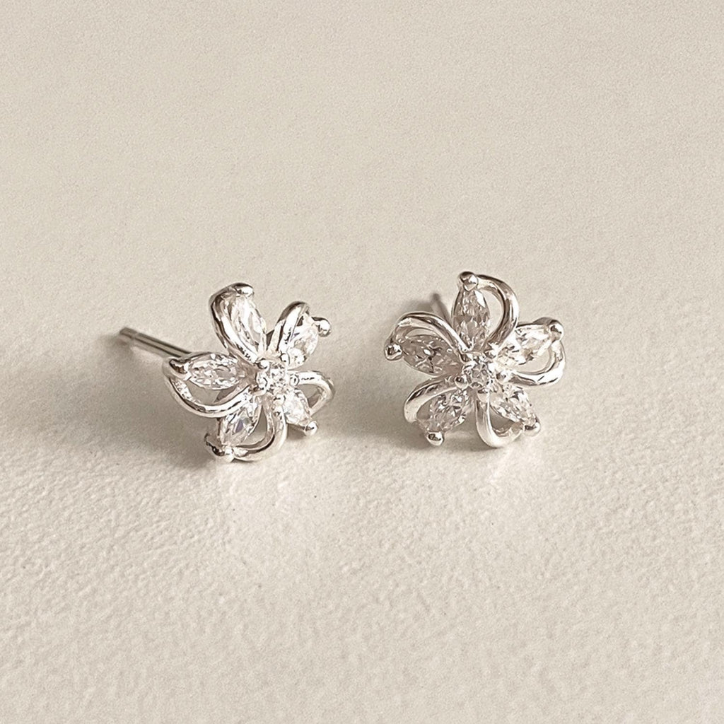 CZ Pinwheel Flower Stud Earrings