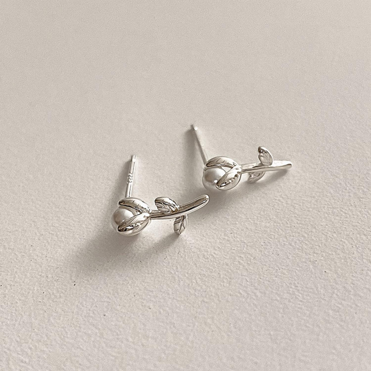 Mini Pearl Rose Bud Stud Earrings