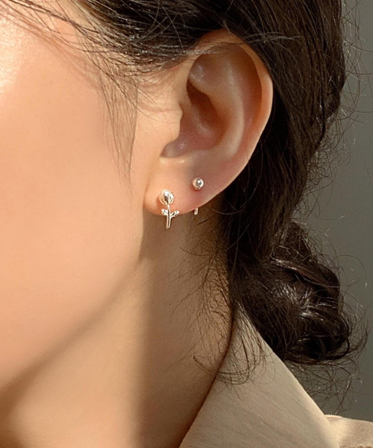 Mini Pearl Rose Bud Stud Earrings