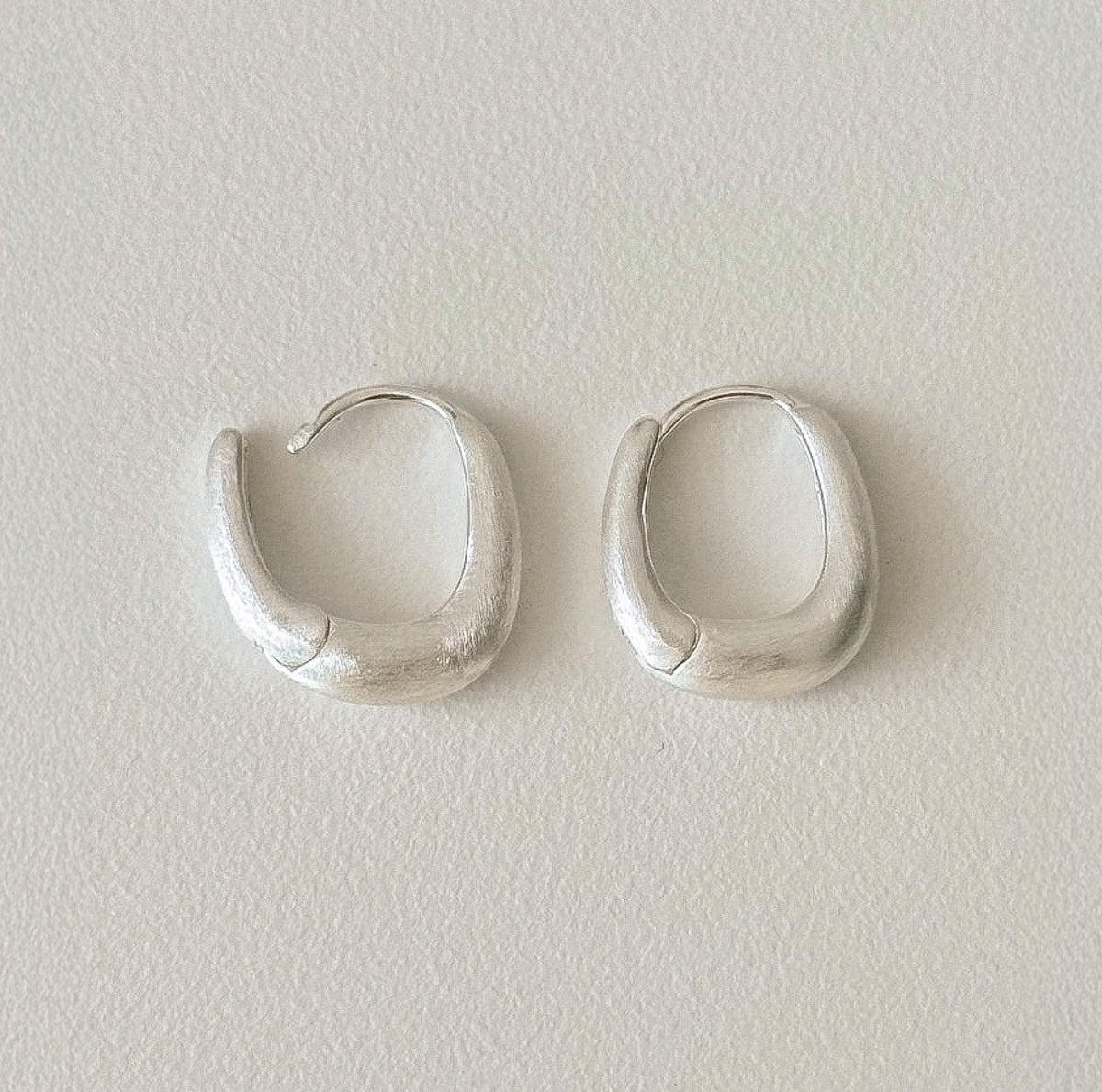 Round Square Matte Silver Hoop Earrings