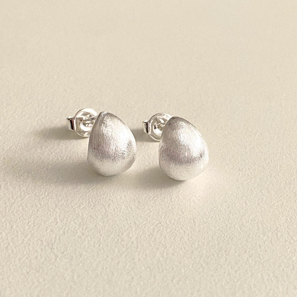 Matte Silver Dome Droplet Stud Earrings