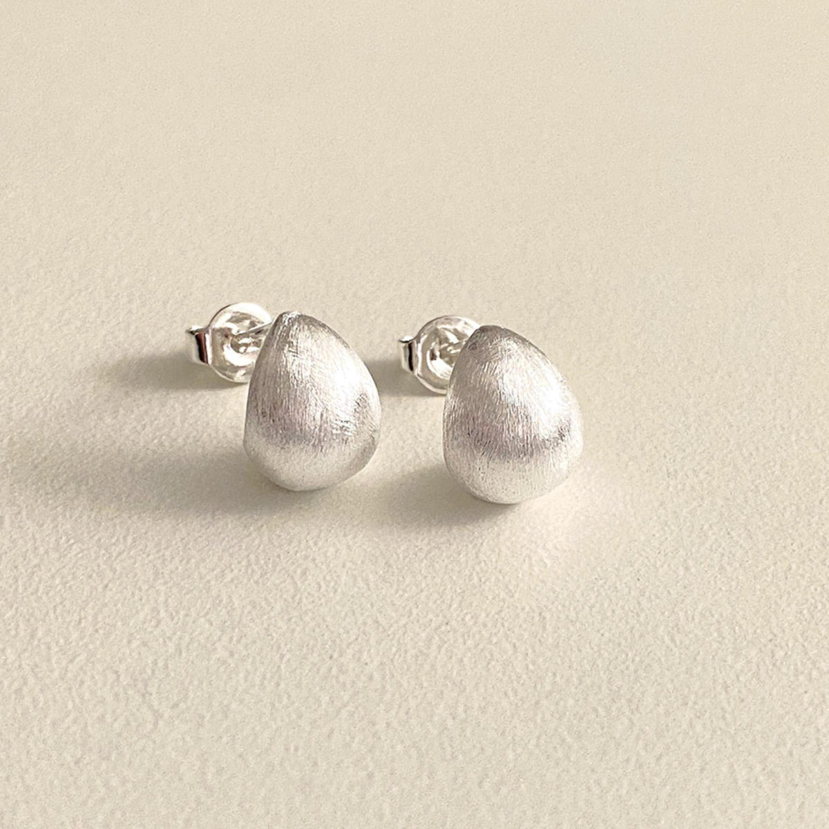 Matte Silver Dome Droplet Stud Earrings