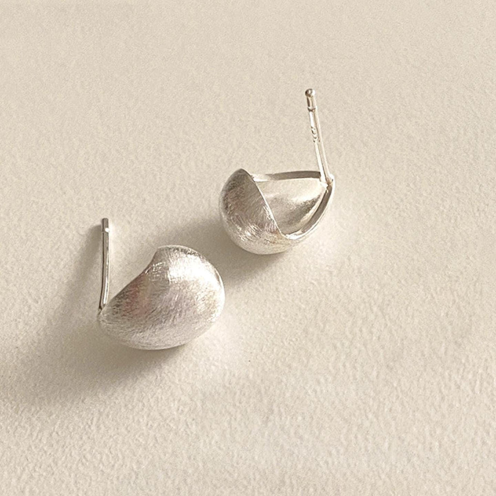 Matte Silver Dome Droplet Stud Earrings