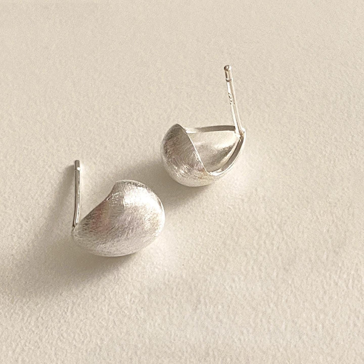 Matte Silver Dome Droplet Stud Earrings