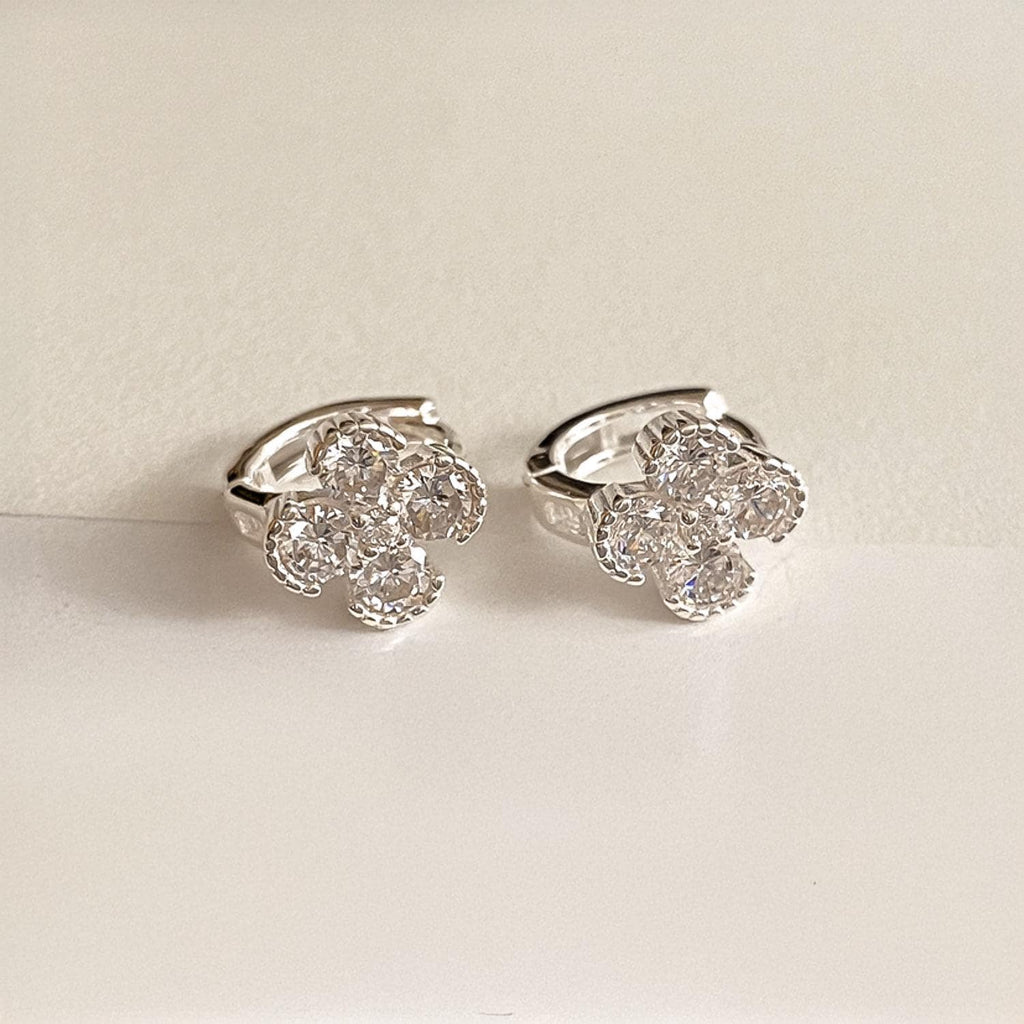 CZ Flower Huggie Earrings