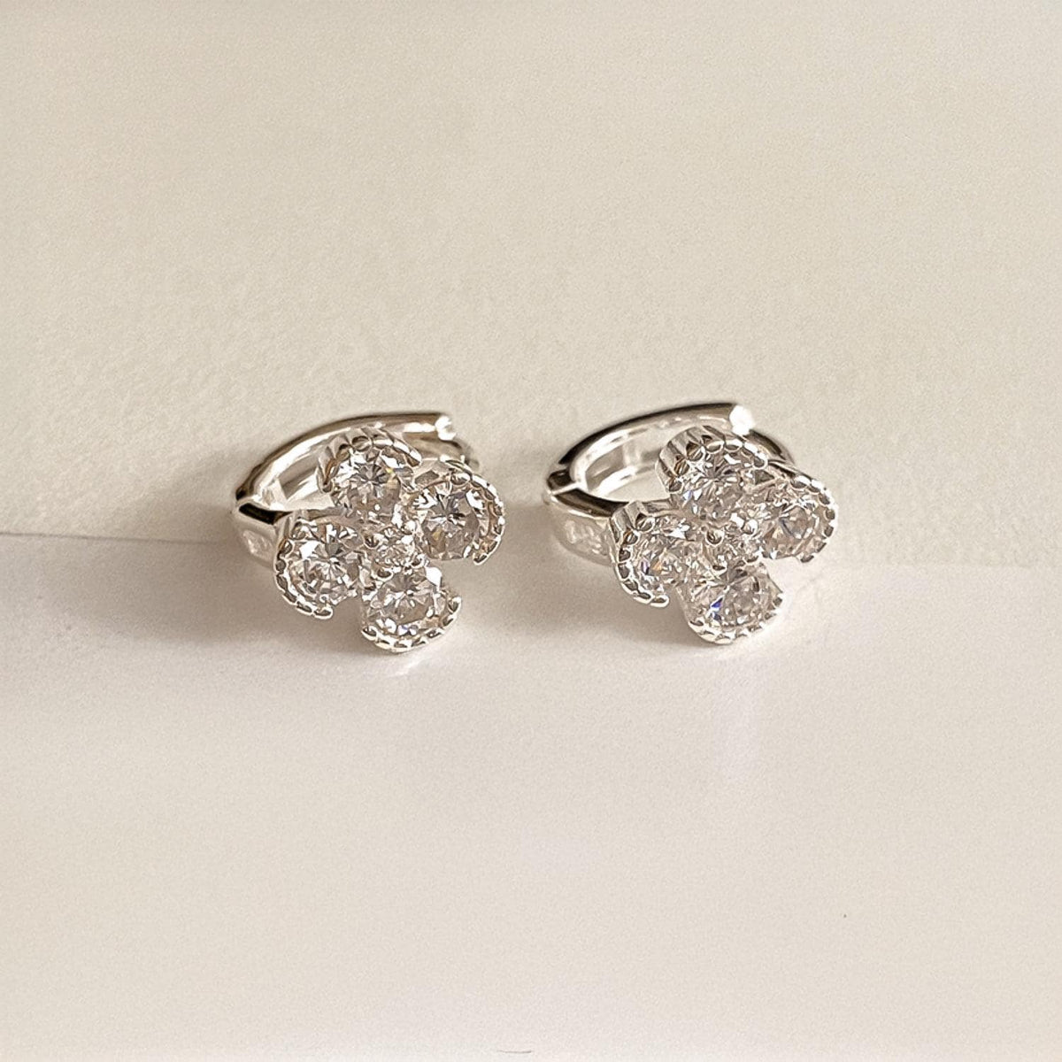 CZ Flower Huggie Earrings