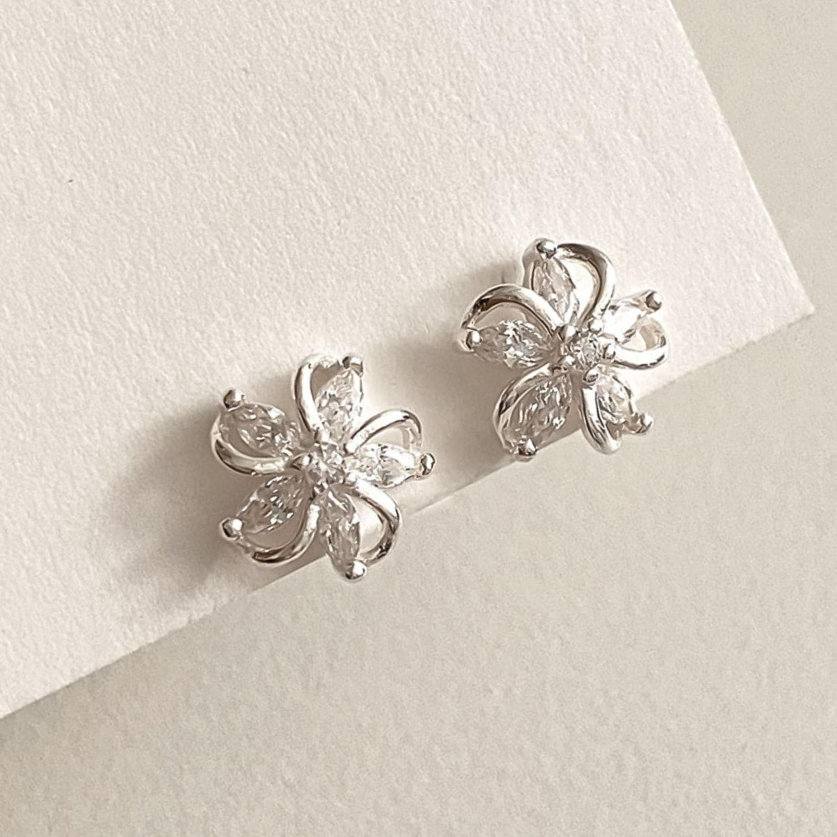 CZ Pinwheel Flower Stud Earrings