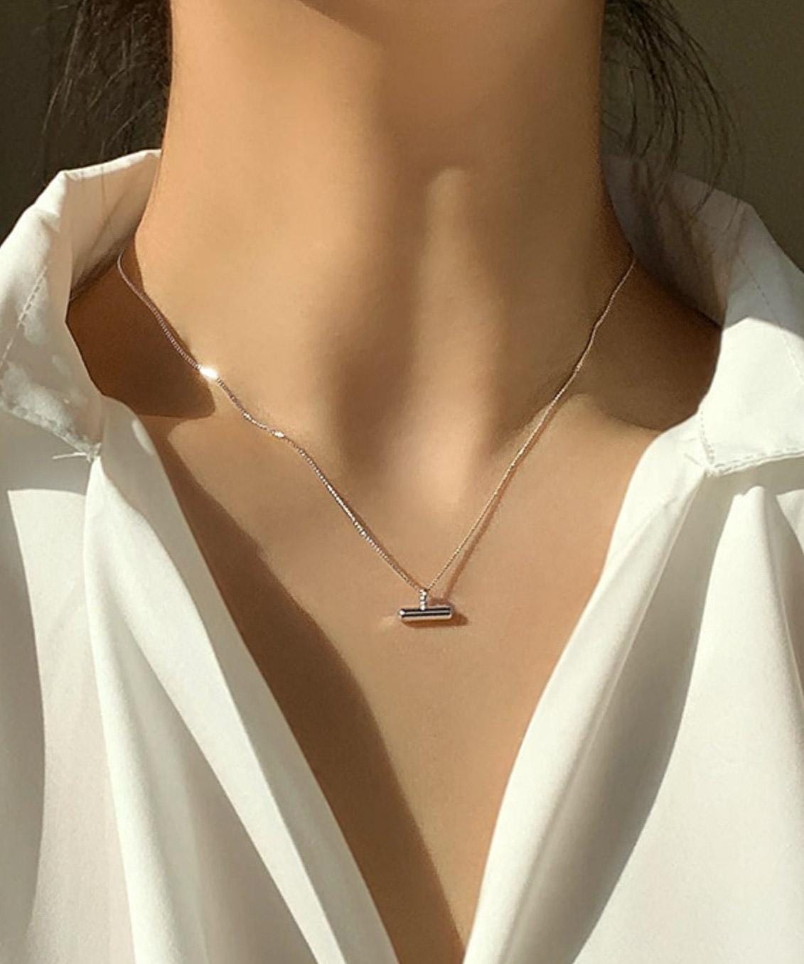 Minimal Silver Bar Pendant Necklace