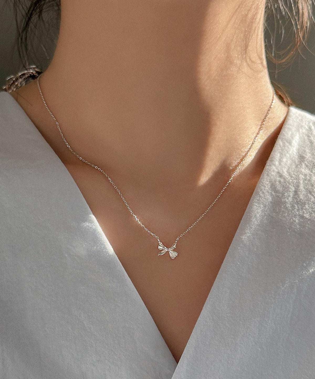 Mini Sculpted Ribbon Bow Necklace