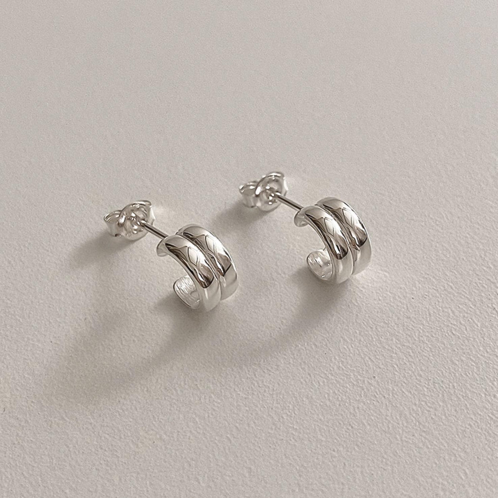 Double Line Hoop Stud Earrings
