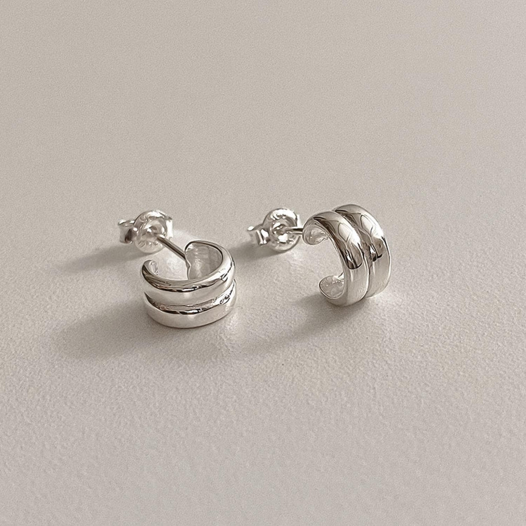 Double Line Hoop Stud Earrings