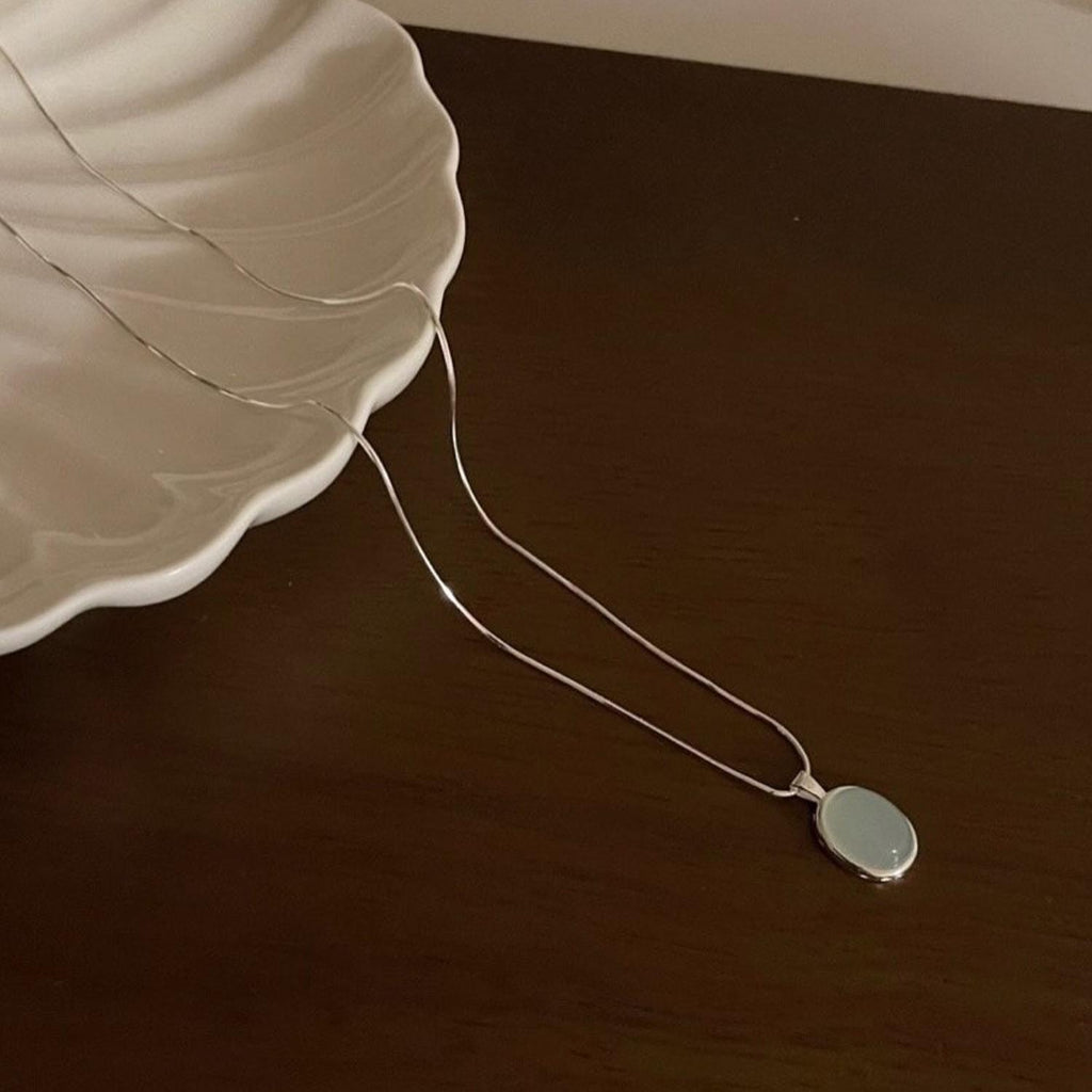Aqua Oval Gem Pendant Necklace