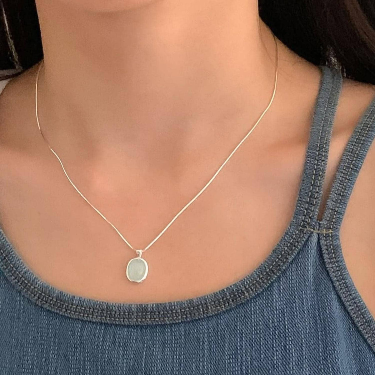 Aqua Oval Gem Pendant Necklace