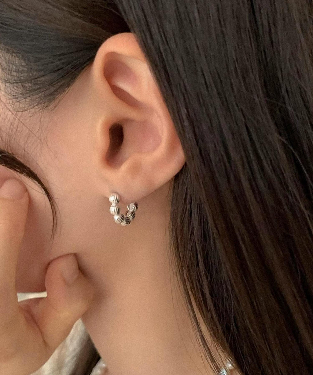 Textured Bead Huggie Earrings