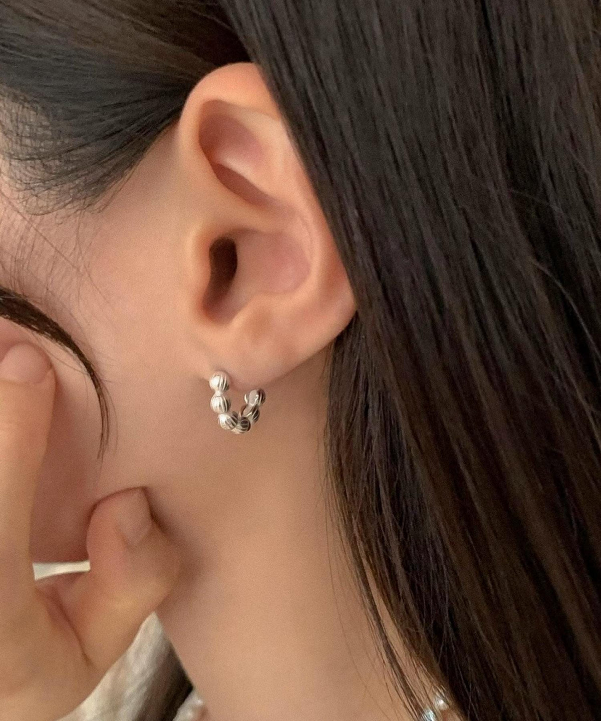 Textured Bead Huggie Earrings