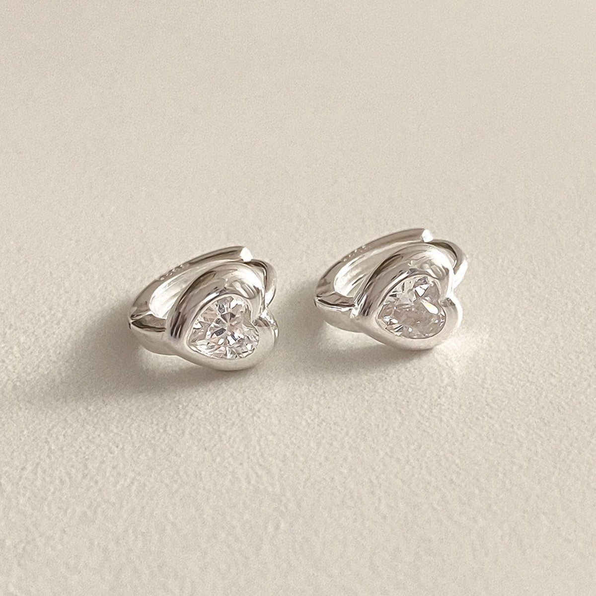 CZ Bold Heart Huggie Earrings