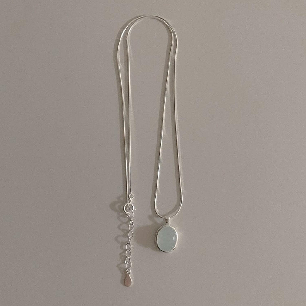 Aqua Oval Gem Pendant Necklace