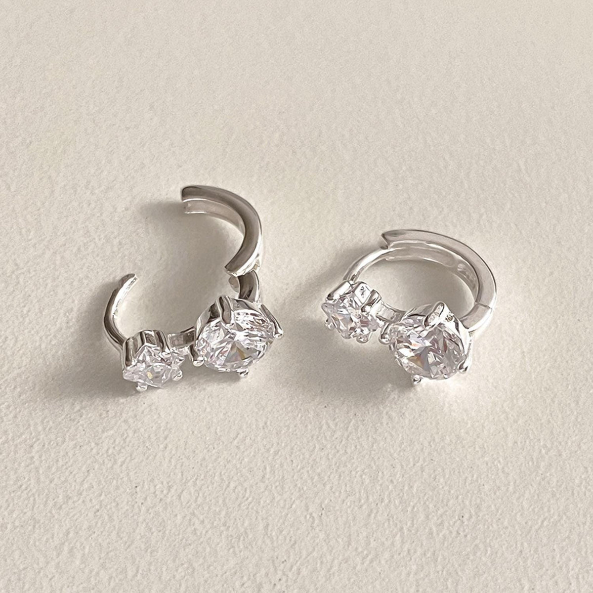 Round & Square CZ Huggie Earrings