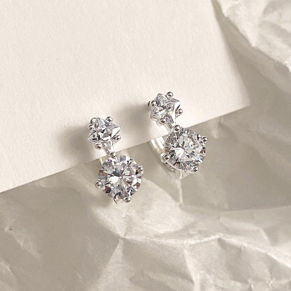 Round & Square CZ Huggie Earrings