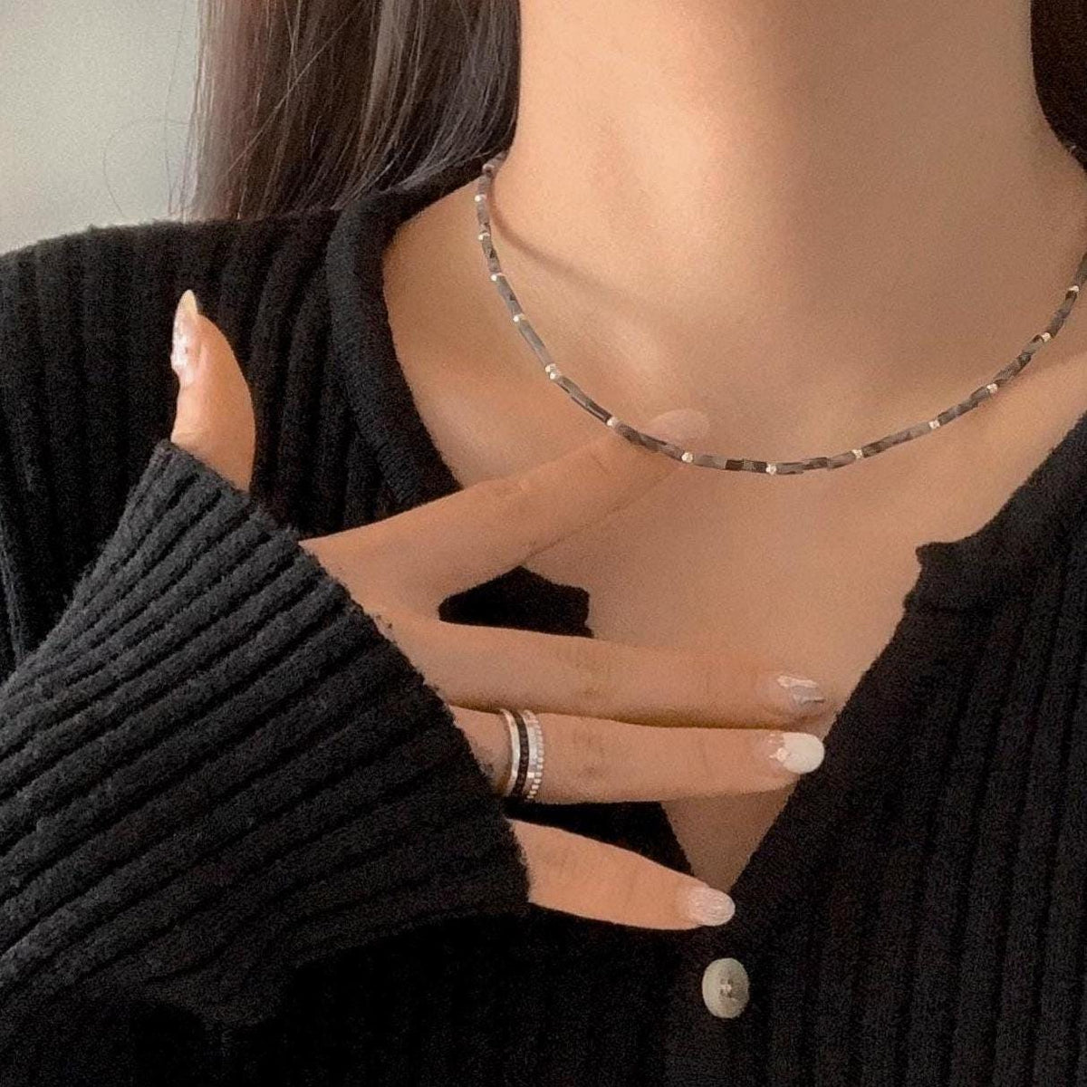 Labradorite Silver Beaded Choker Necklace