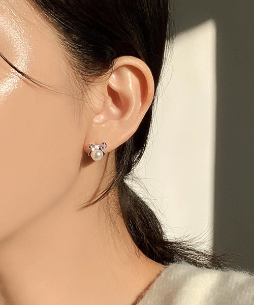 Bow Pearl Stud Earrings