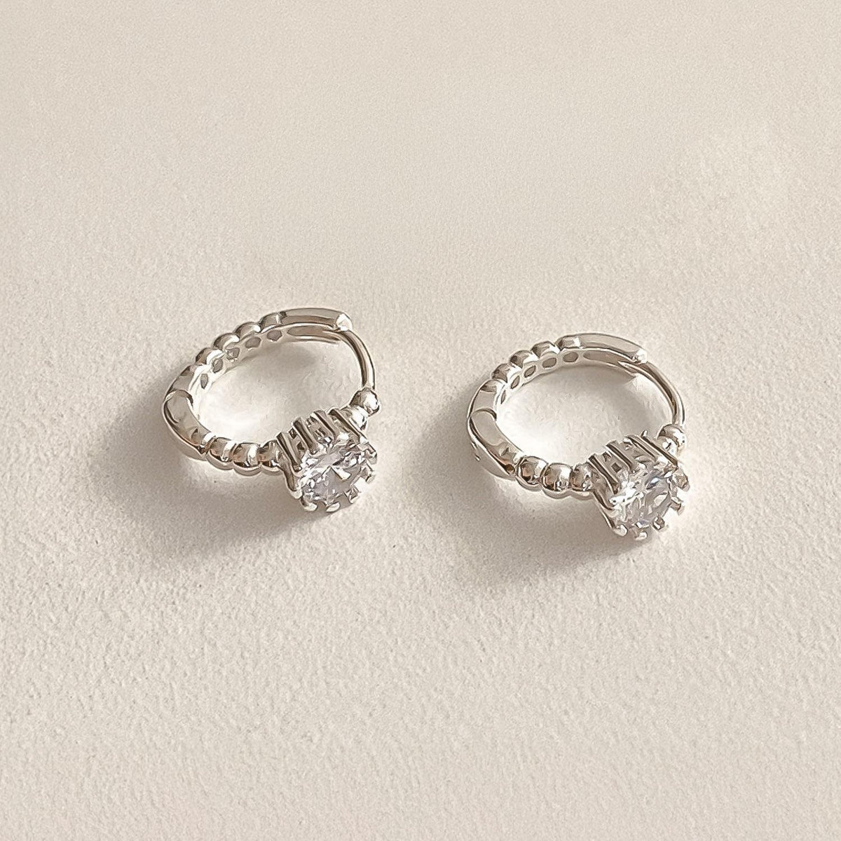 Flower Cup CZ Ball Huggie Earrings