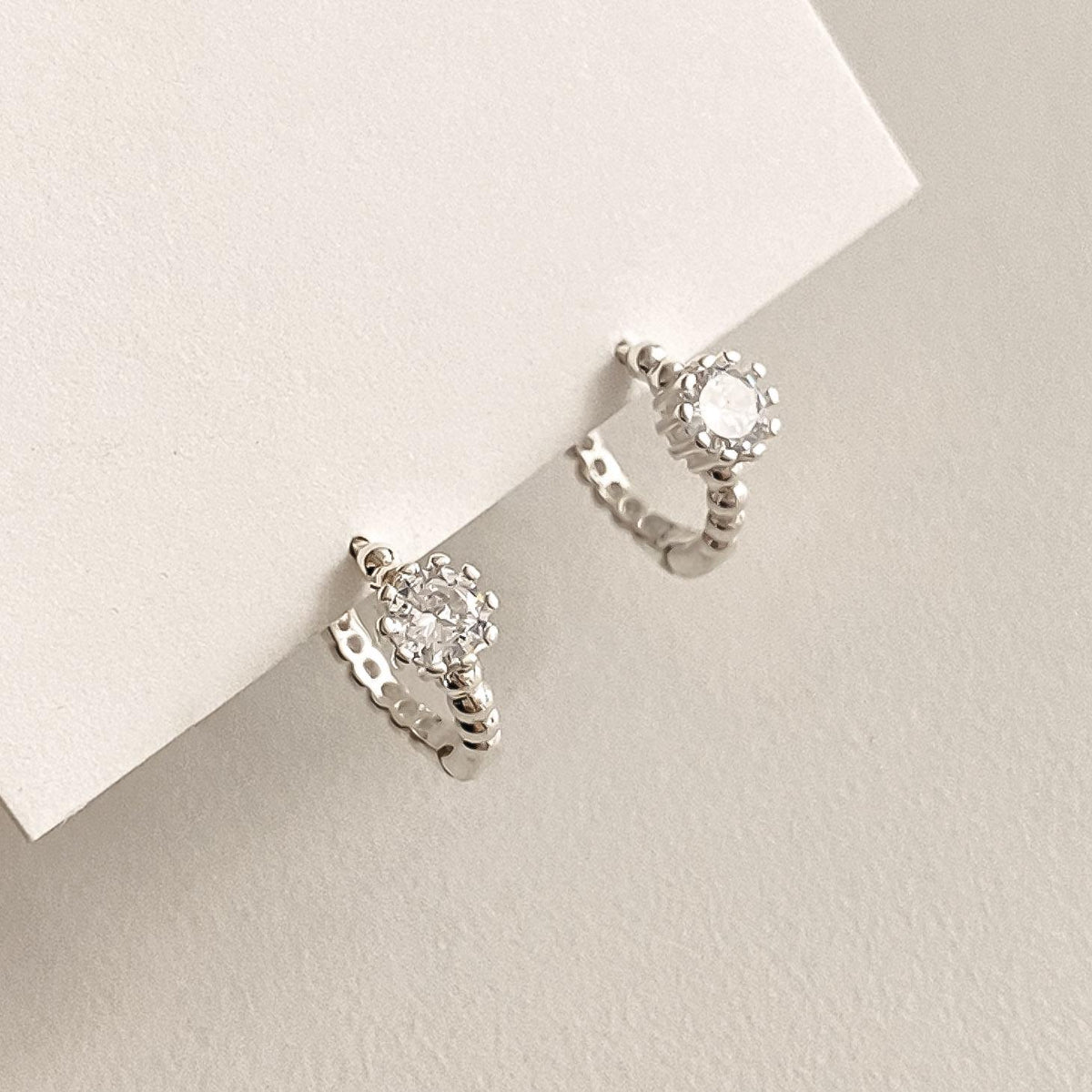 Flower Cup CZ Ball Huggie Earrings