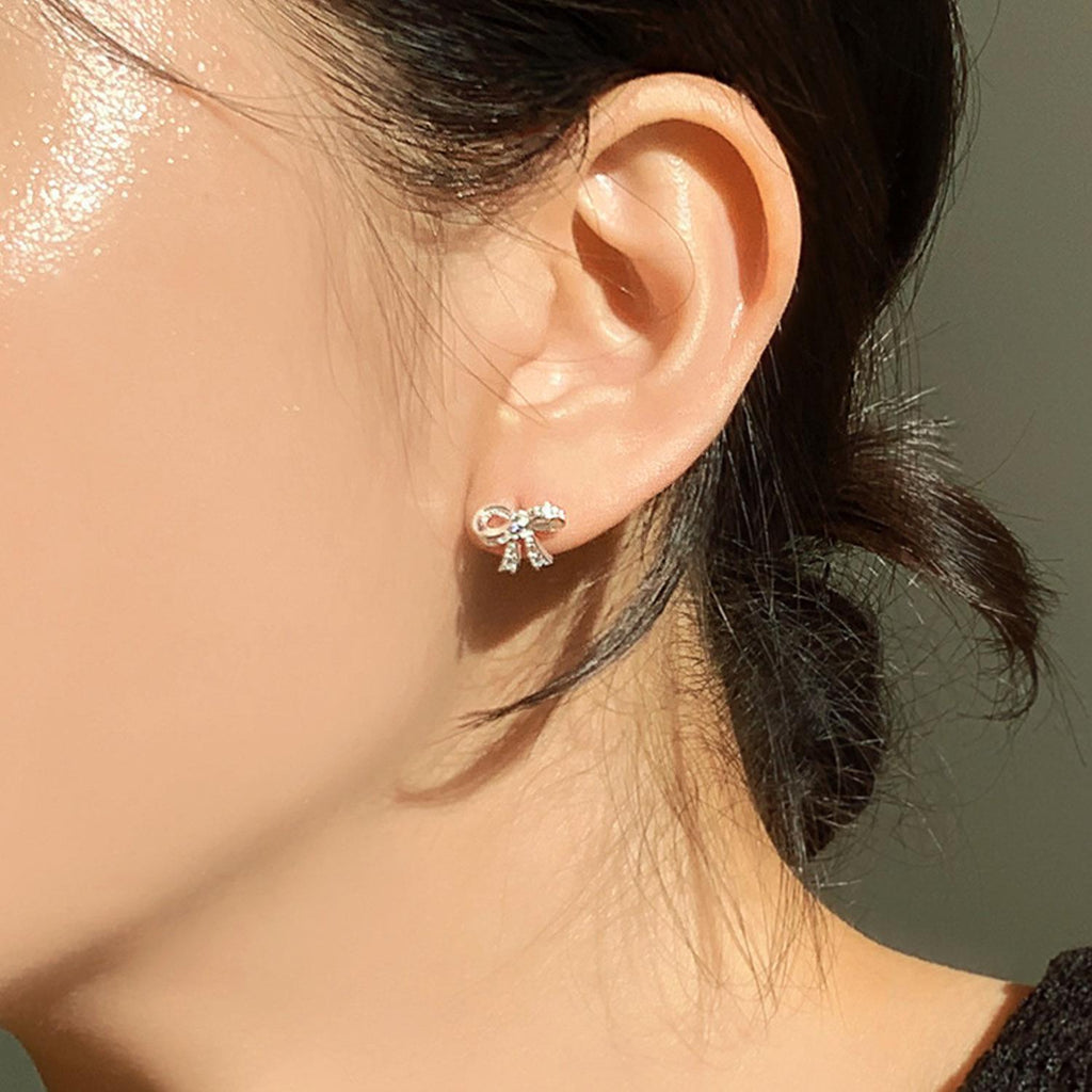 Petite CZ Bow Stud Earrings