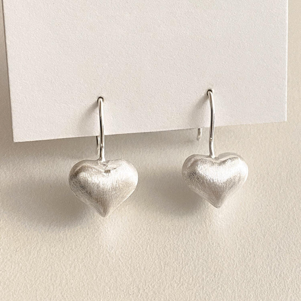 Matte Puffed Heart Drop Earrings