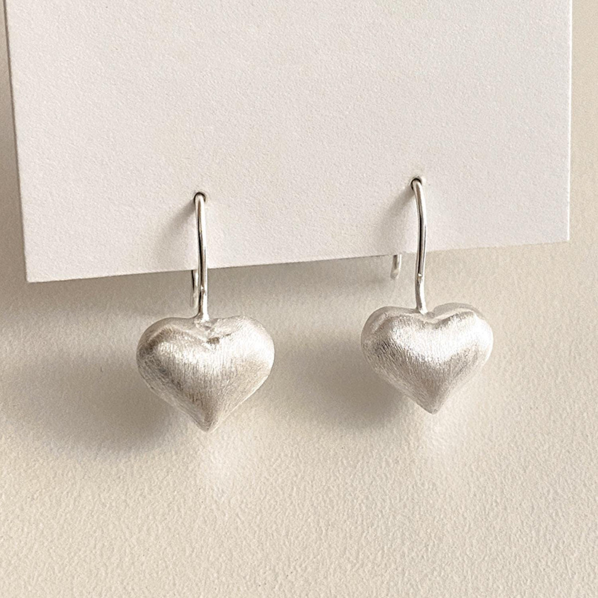 Matte Puffed Heart Drop Earrings