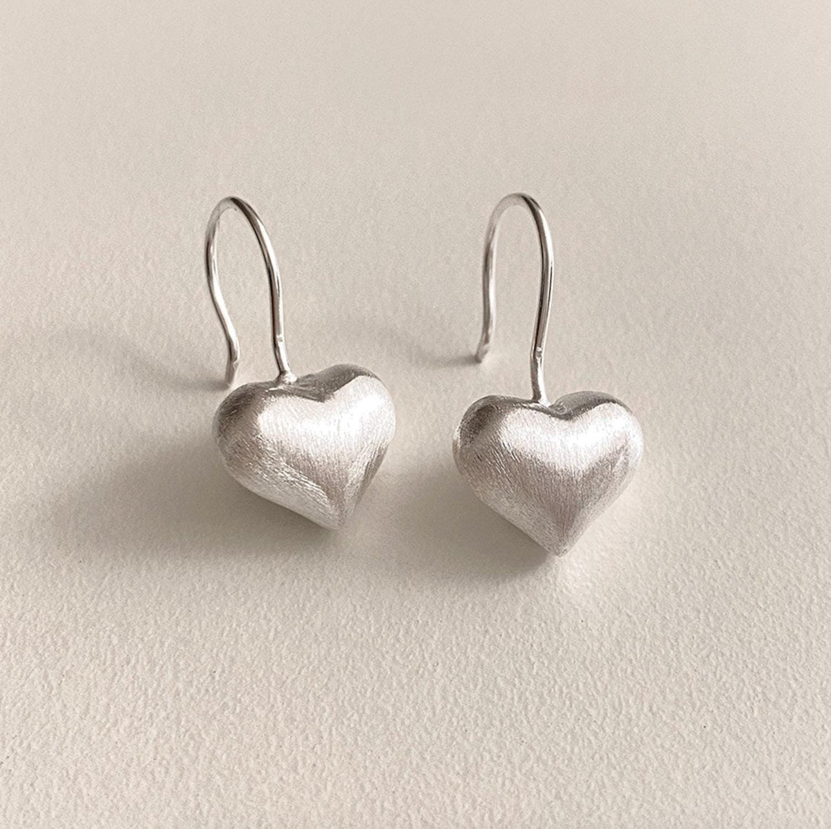 Matte Puffed Heart Drop Earrings