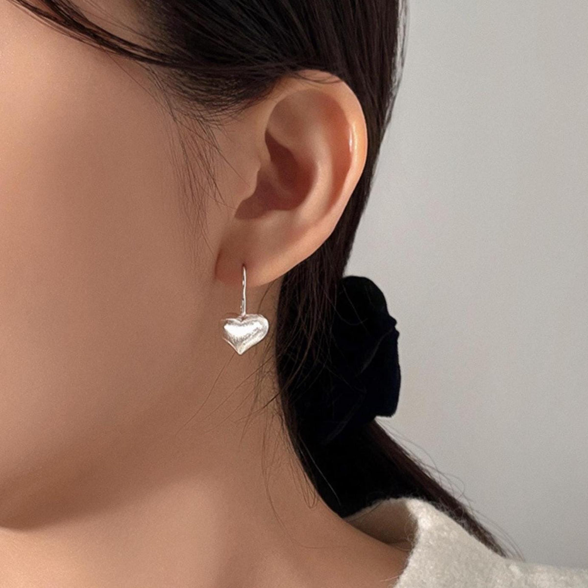 Matte Puffed Heart Drop Earrings